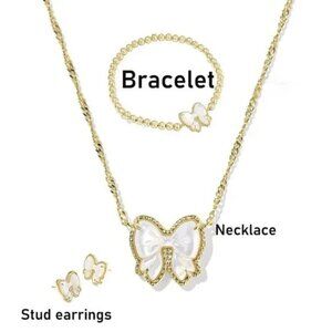 Kendra Scott Haley Bow Ivory Mother-of-Pearl Necklace (Gold) Set (Bracelet, Earr